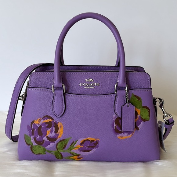 Coach Handbags - NWT💃Coach Mini Darcie Carryall With Rose Print/Pebble Leather/ Purple